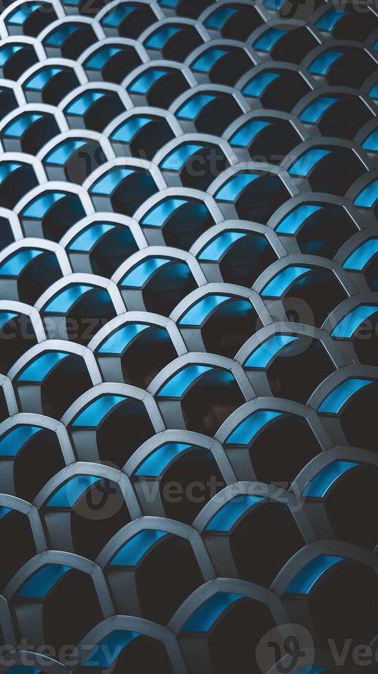 Closeup of Modern Geometric Pattern with Metallic Frames and Blue Backlight in Abstract Design photo