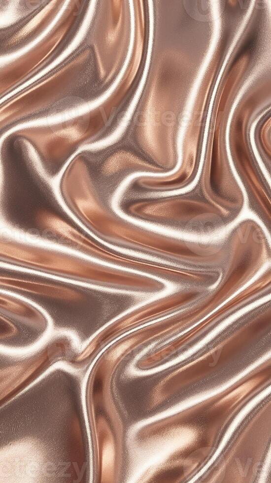 Shiny Rose Gold Metallic Silk Fabric Texture with Smooth Luxurious Flowing Waves Background photo