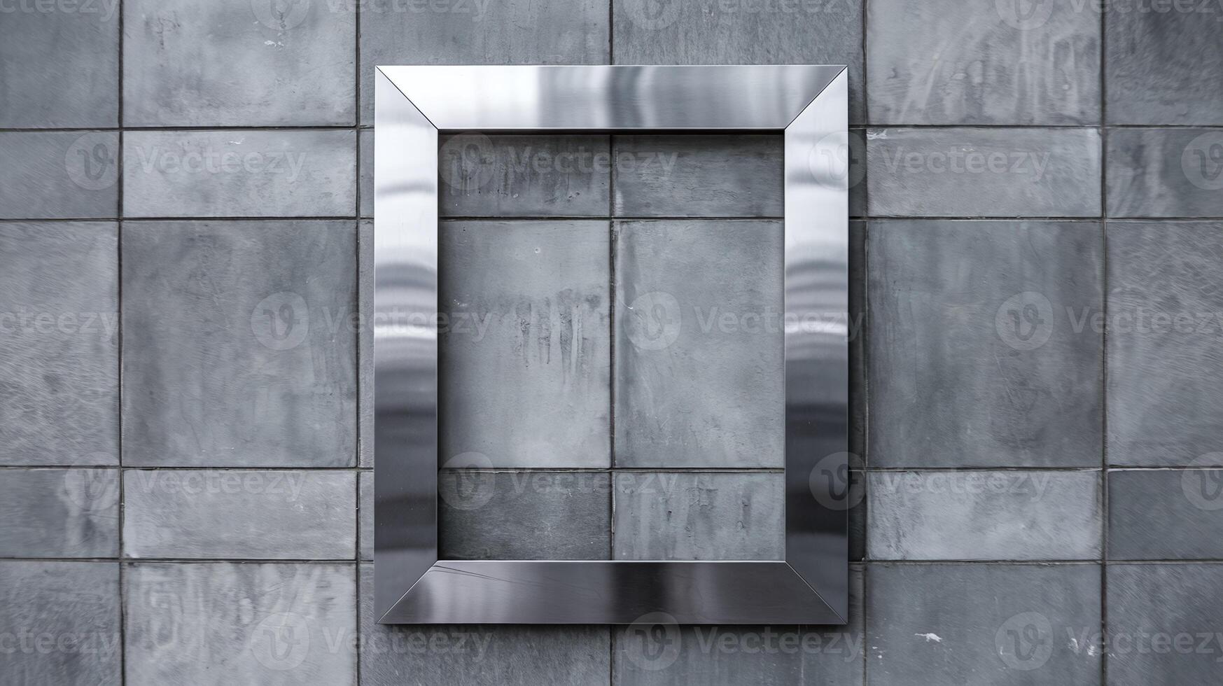 Modern Metallic Square Frame on Industrial Gray Tile Background in Minimalist Design Style photo