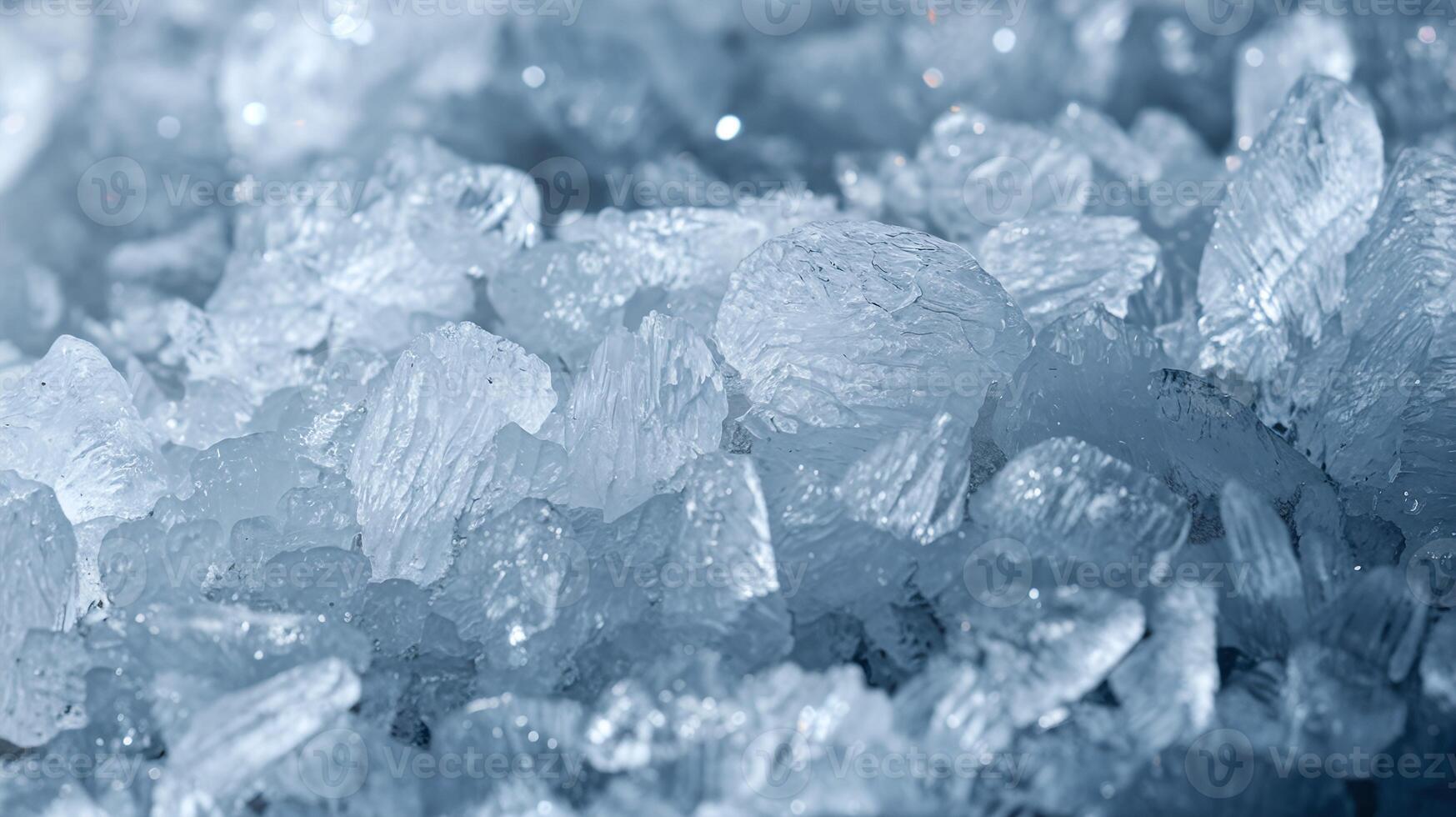 Closeup of Crushed Clear Ice Crystals with Cold Blue Tone and Sparkling Texture for Refreshing Concept photo