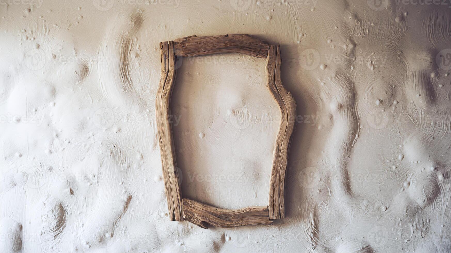 Rustic Wooden Frame on Textured Plaster Wall with Neutral Beige Background Artistic Design photo