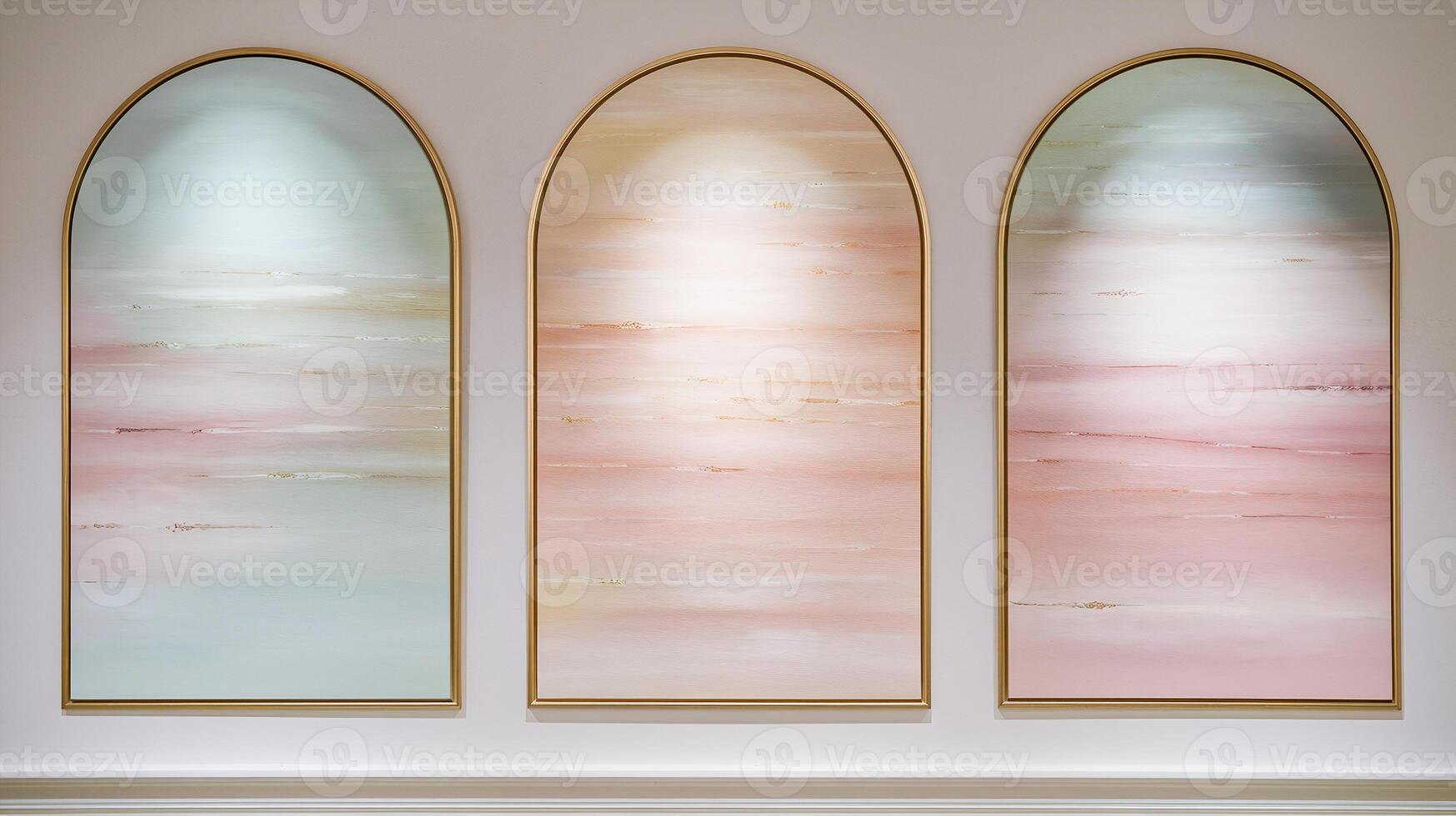 Elegant Pastel Wall Art Panels in Soft Gradient Tones with Gold Accents on Neutral Background photo