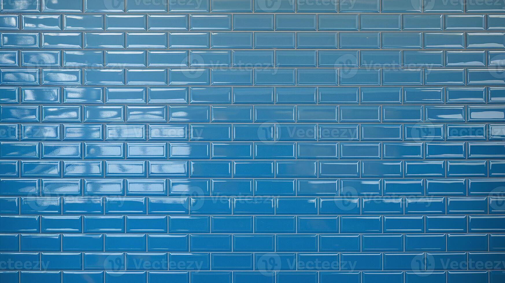 Glossy Blue Brick Tile Wall with Reflective Surface in Horizontal Pattern for Interior Design photo