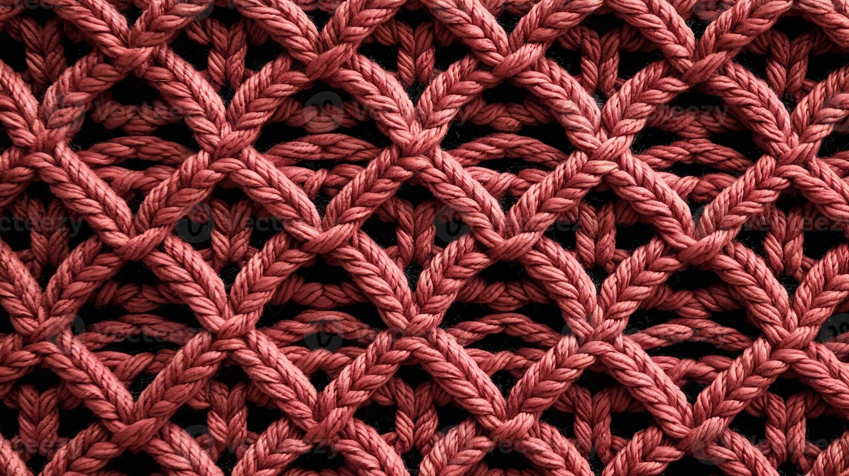 Closeup of Intricate Pink Knitted Rope Pattern with Braided Texture on Black Background photo