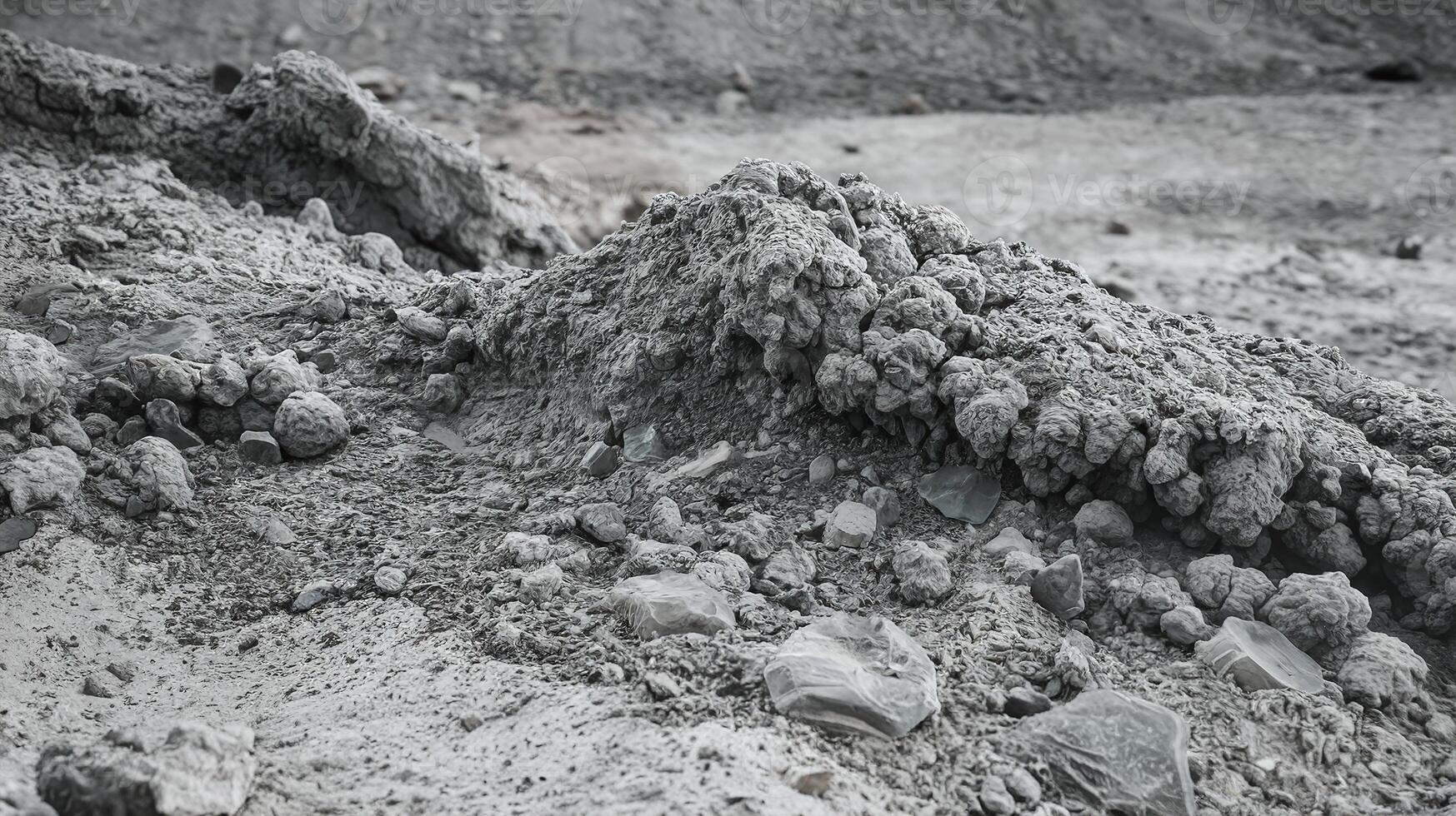 Grey Rough Rocky Terrain with Textured Surface in a Dry Desert Environment Representing Natural Erosion photo