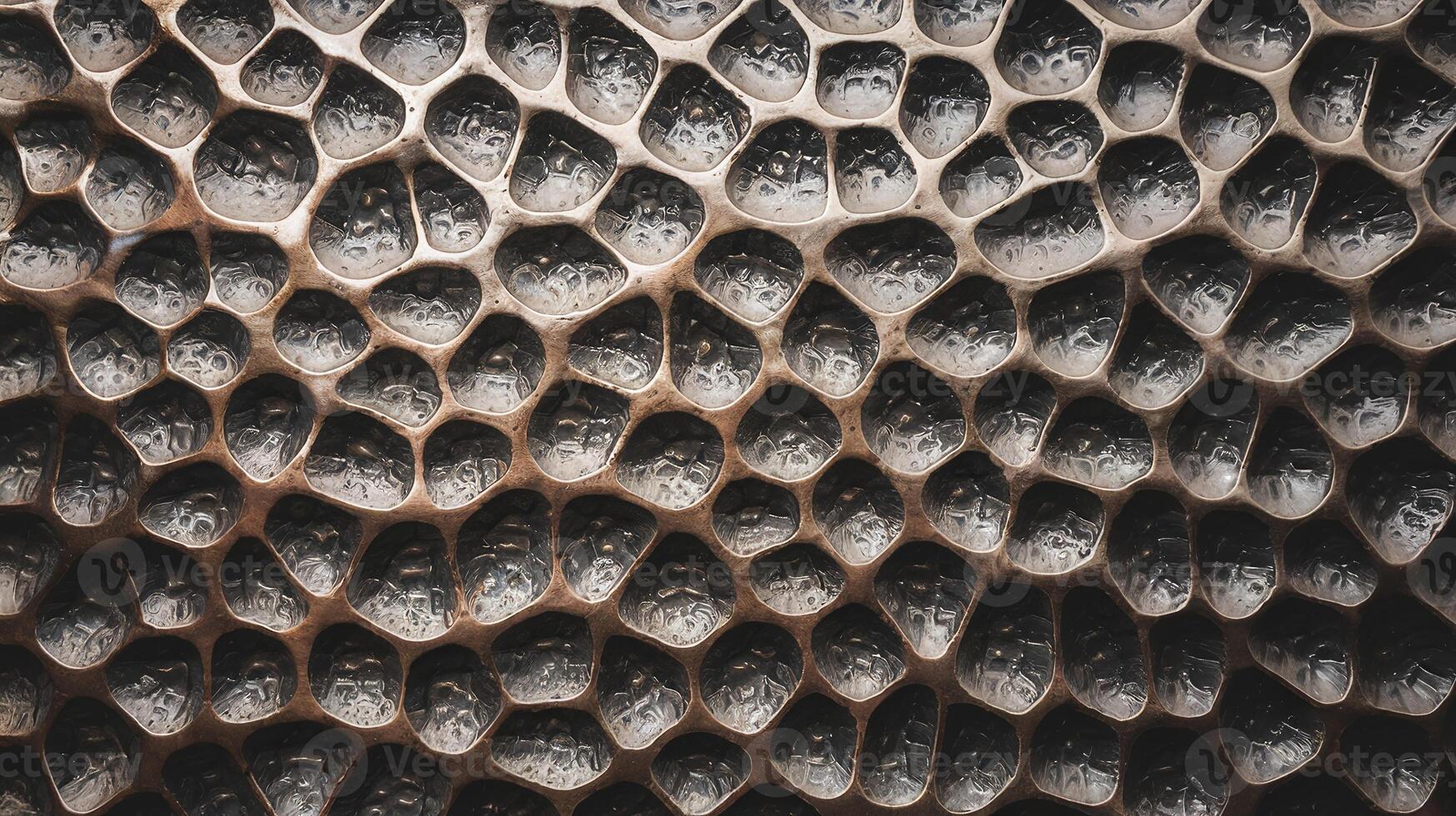 Closeup Detailed Texture of Metallic Hexagonal Pattern with Reflective Black and Bronze Tones photo
