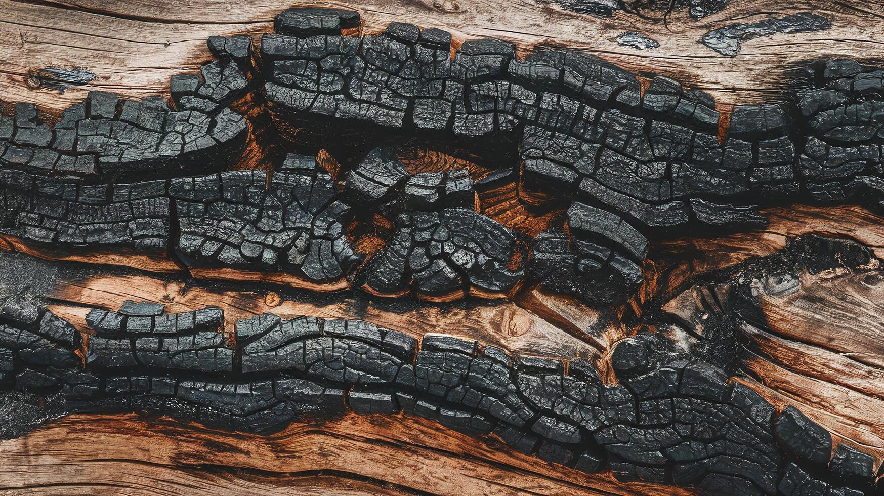 Burnt Charred Wood Texture with Black and Brown Patterns Natural Abstract Background Closeup photo