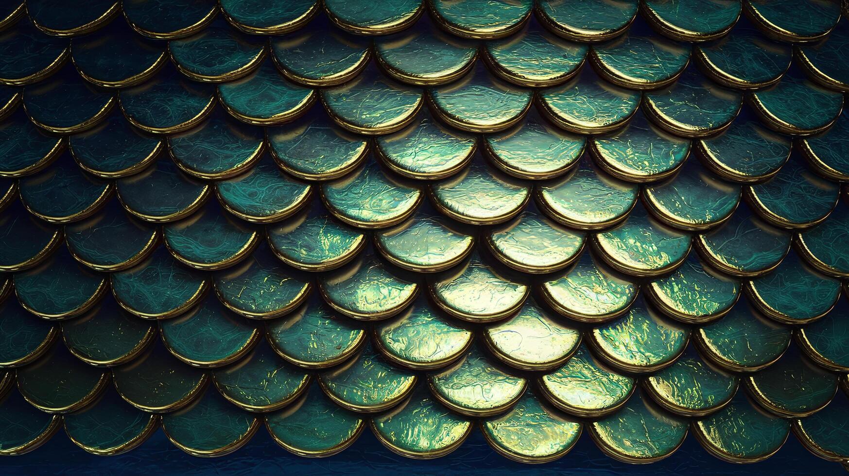 Shiny Green And Gold Patterned Dragon Scale Texture With Metallic Glossy Finish Background photo