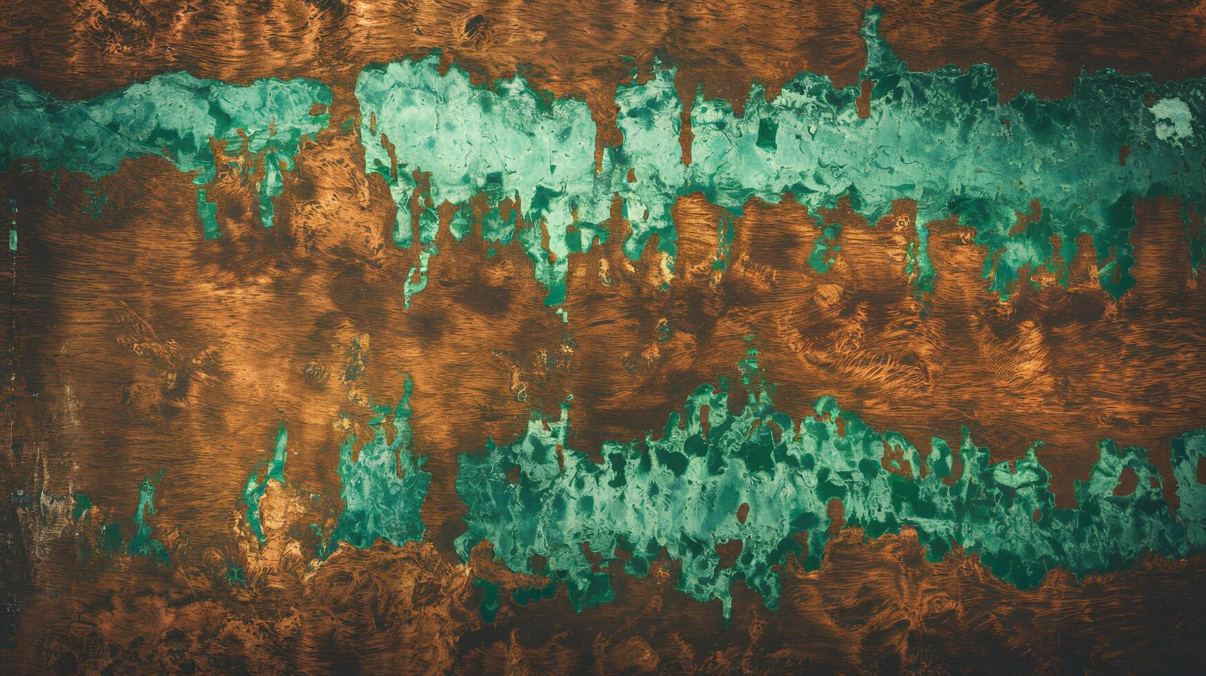 Abstract Textured Copper and Green Oxidation Pattern with Irregular Artistic Streaks on Metallic Surface photo