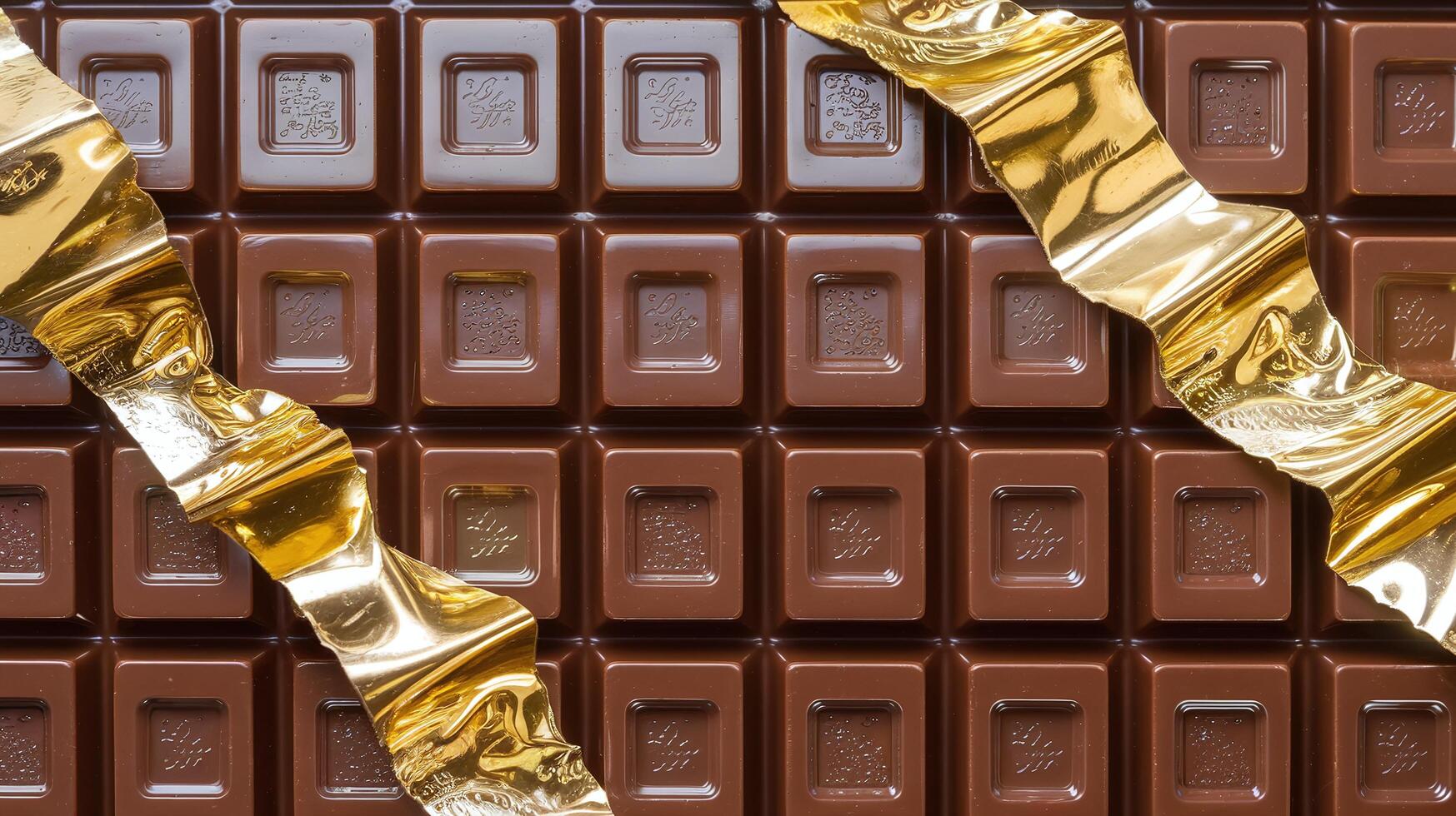 Closeup of Milk Chocolate Bar with Gold Foil Wrapping on Display Perfect for Candy Advertising photo
