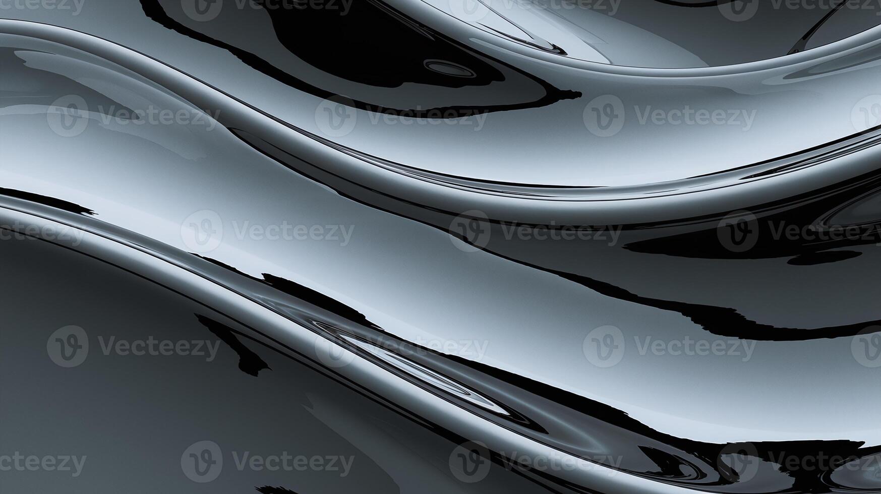 Abstract Metallic Black and Silver Wavy Pattern Reflective Surface Modern Minimalistic Background photo
