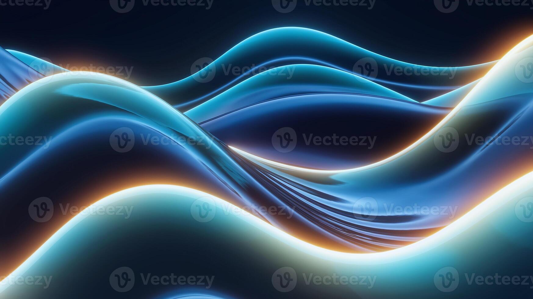Abstract Illuminated Blue Waves with Orange Glowing Edges on Dark Background work photo