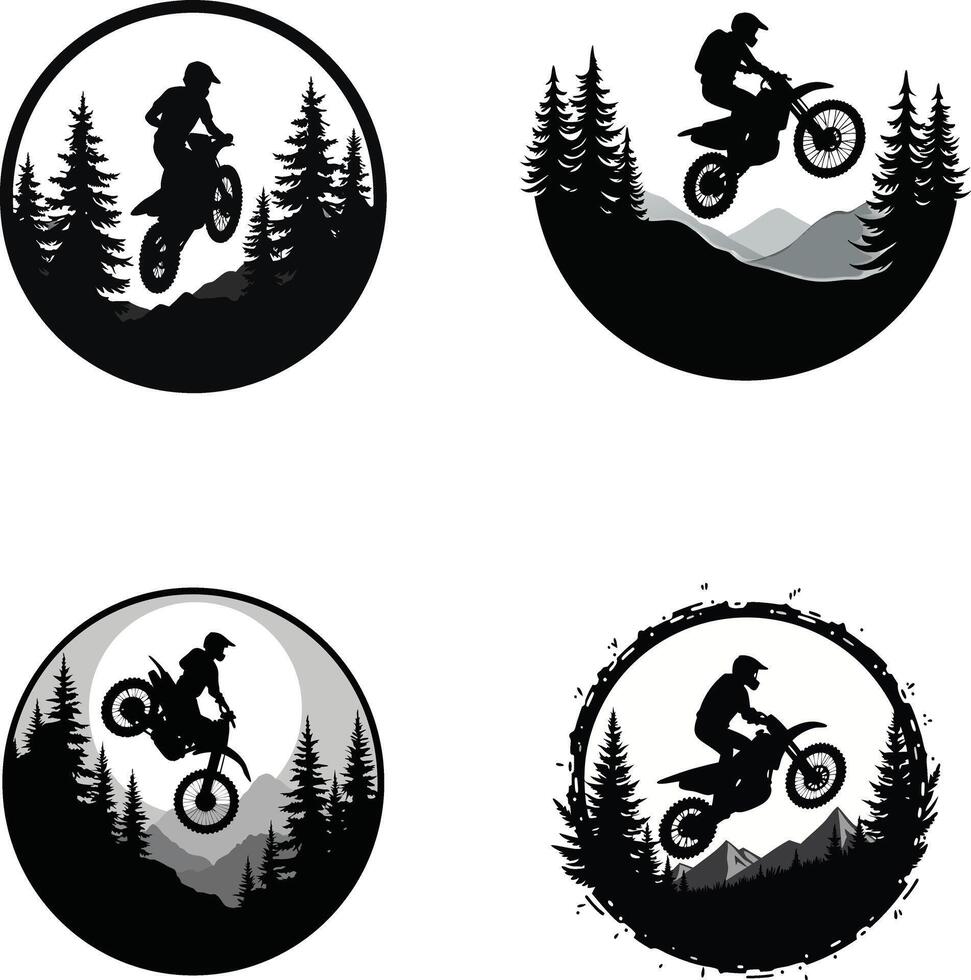 Silhouette design motocross icon logo illustration set collection with white background vector