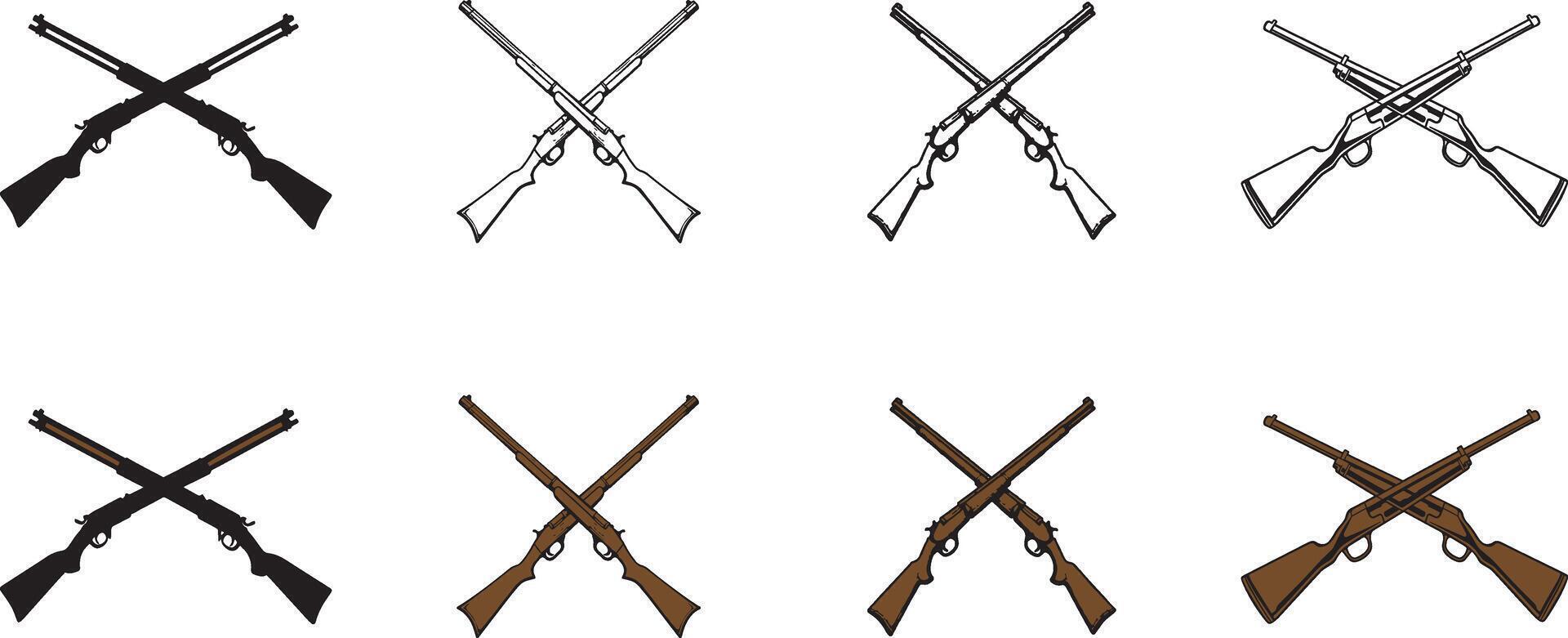 Hand drawn line art shotgun weapon sketch illustration set collection vector