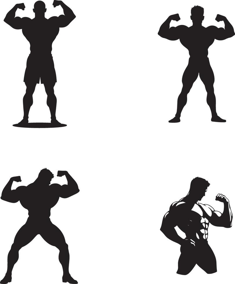 Silhouette set of body builders icon logo illustration with white background vector