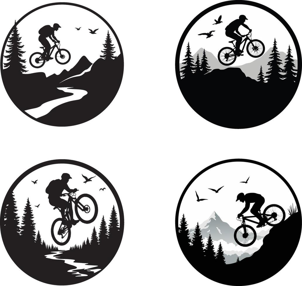 Silhouette design Mountain bike icon logo illustration set collection with white background vector