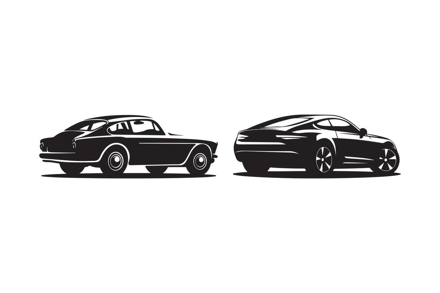 Vintage and Modern Car Silhouettes Black and White Illustration vector