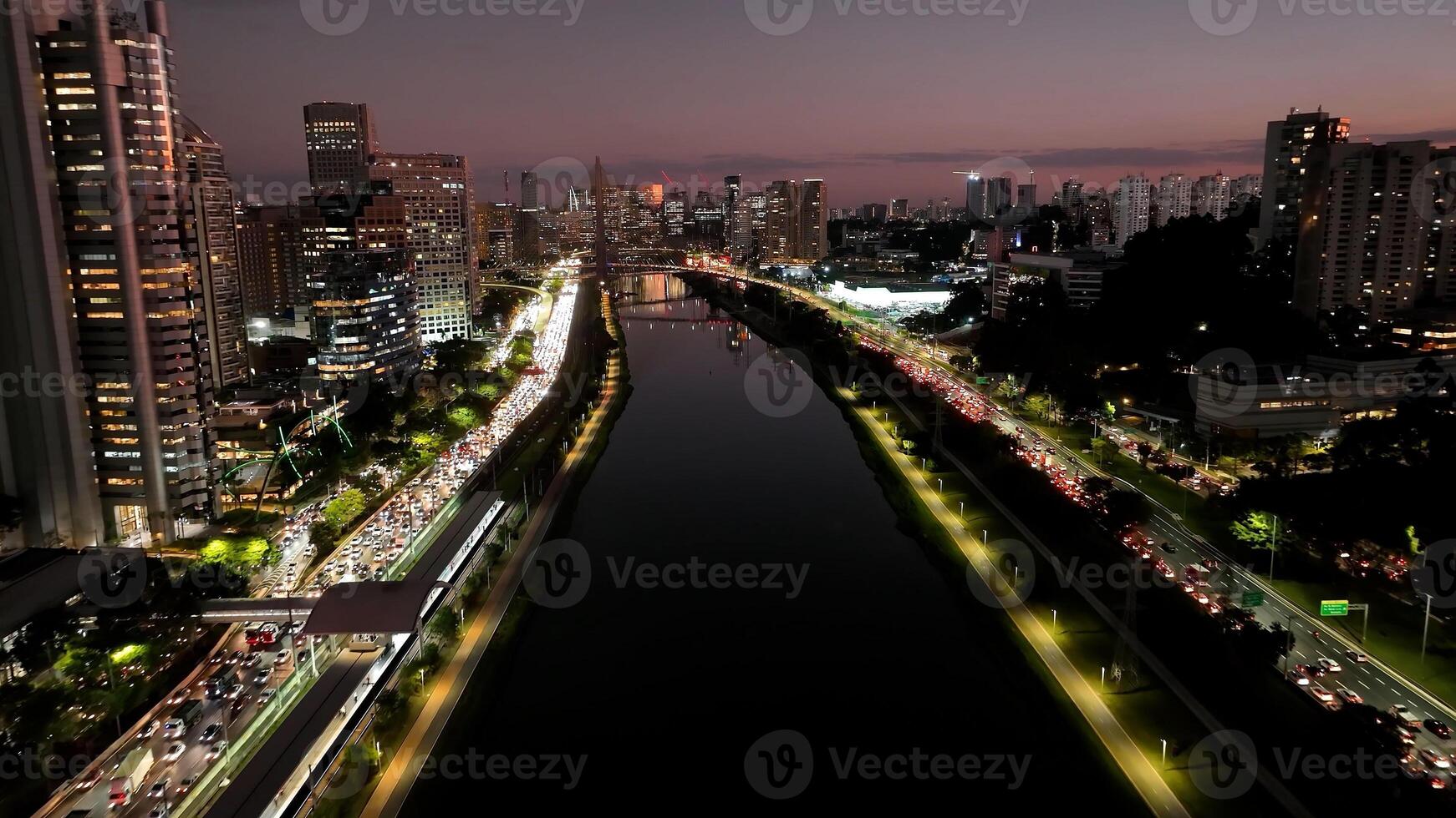 Incredible Road Traffic in Sunset City Sao Paulo in Brazil.. Metropolitan Road. photo