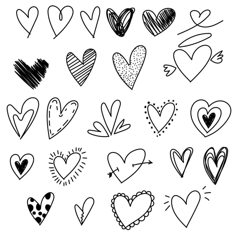 set of hearts drawn by hand vector