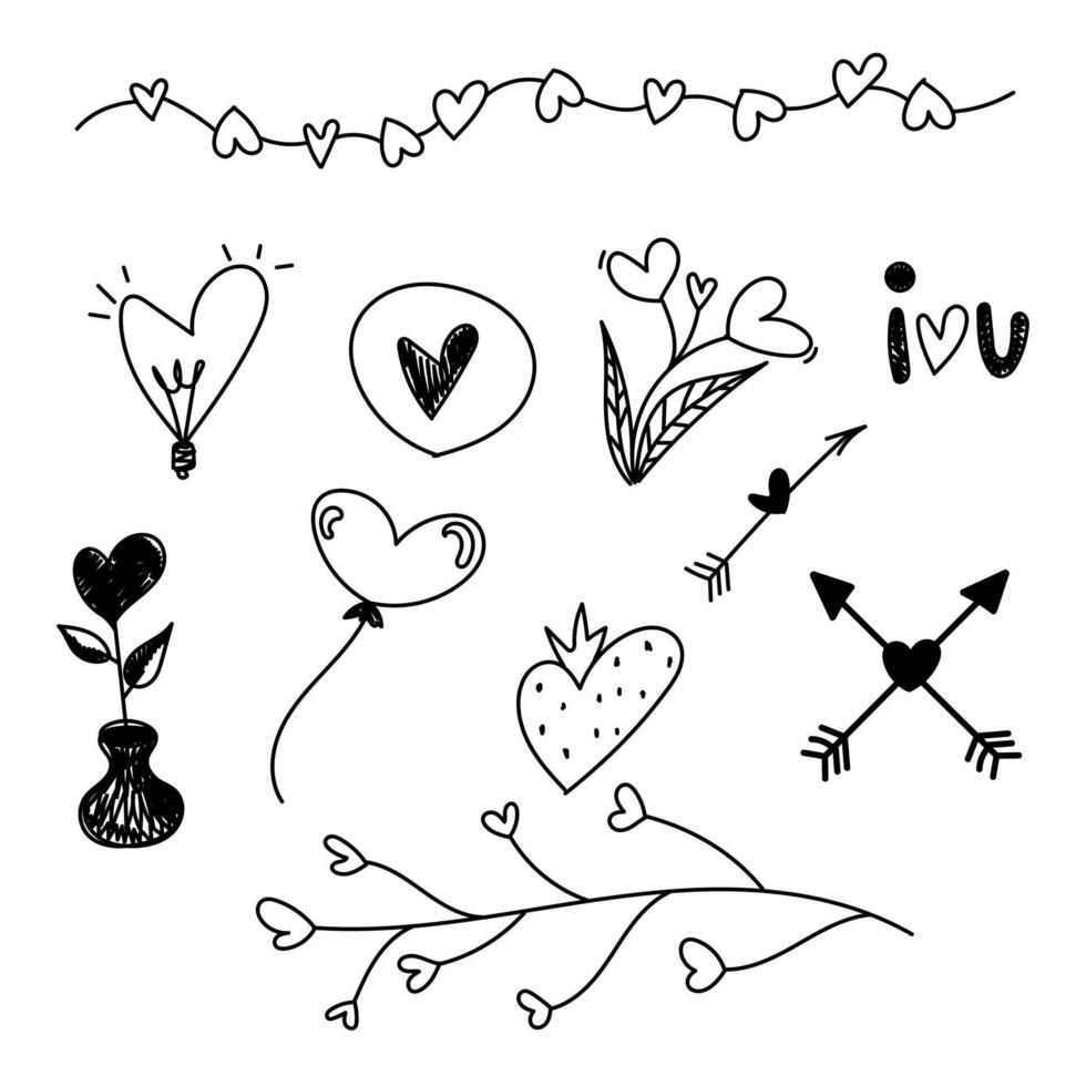 A set of hearts drawn by hand vector