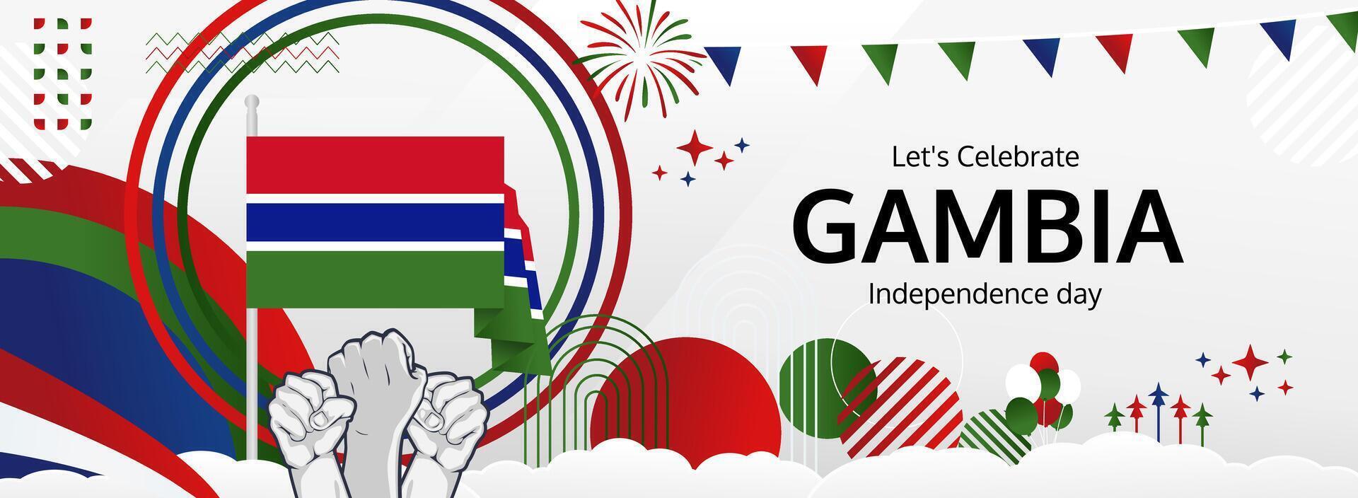 Vibrant Gambia Independence Day. A lively design for February 18th, perfect for cultural events, festivals, and celebrating the spirit of Gambian pride vector