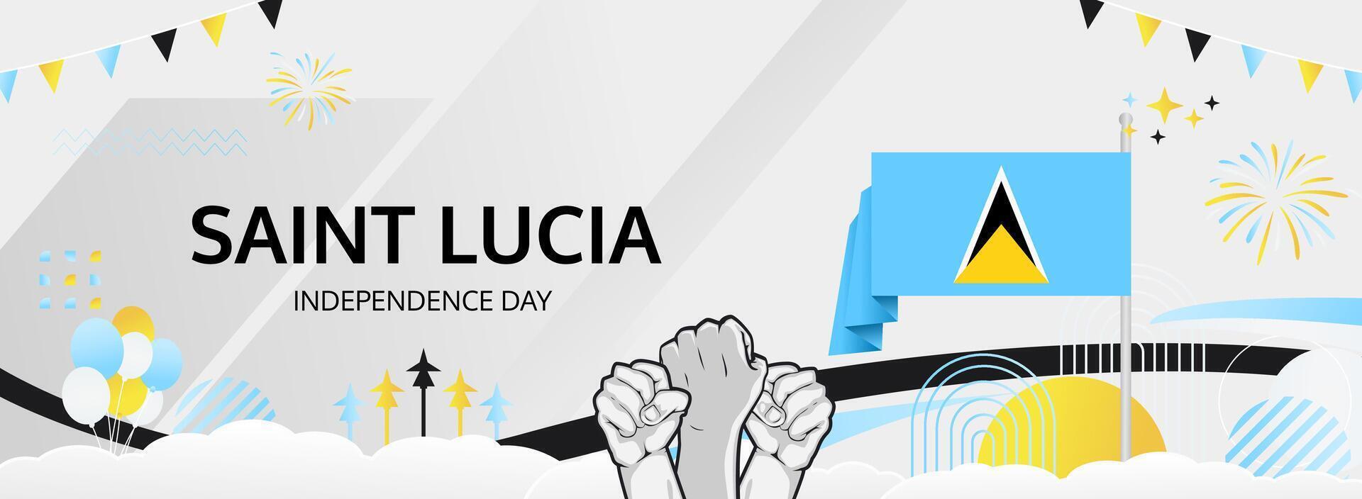 Joyful Independence Day, Saint Lucia. A vibrant February 22nd banner using flag colors, perfect for promoting carnivals, cultural feasts, and tourism festivities vector