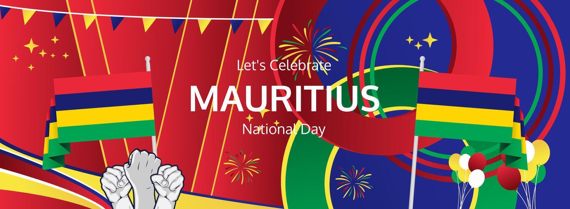 Celebrate Mauritius Independence. A vibrant banner for March 12th, perfect for showcasing national pride during cultural events, carnivals, and festive gatherings vector