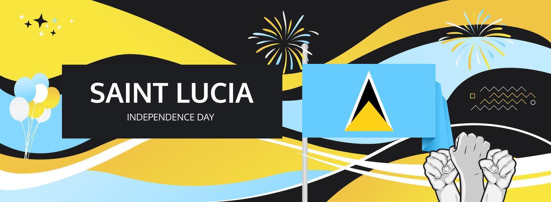Saint Lucia Independence Day Celebration. An eye-catching banner for February 22nd, featuring flag-themed illustrations, great for cultural festivals and national events vector