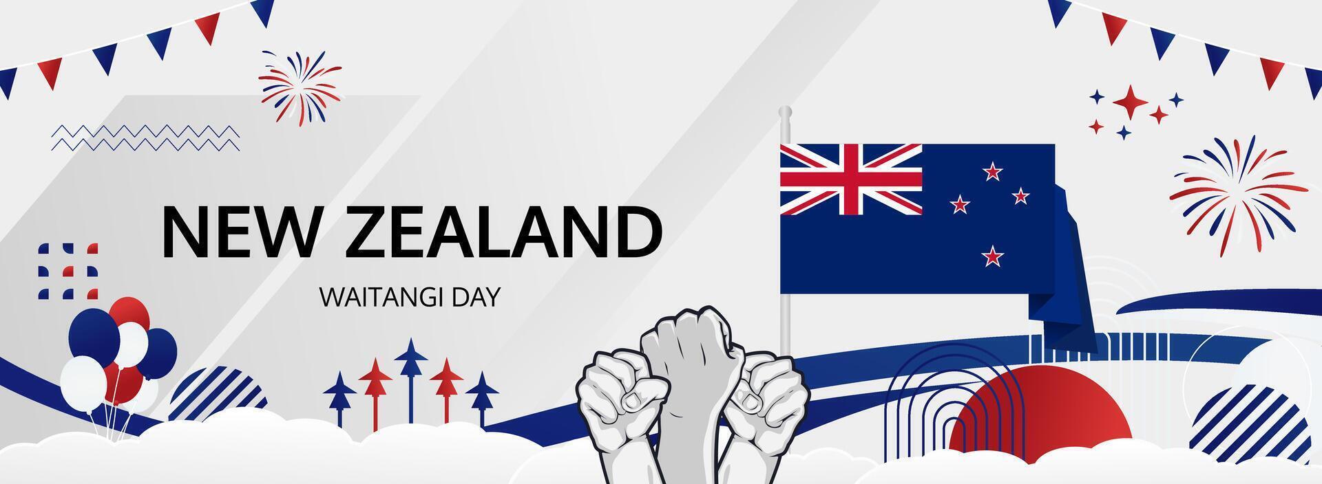 New Zealand Waitangi Day greeting poster for national events. vector