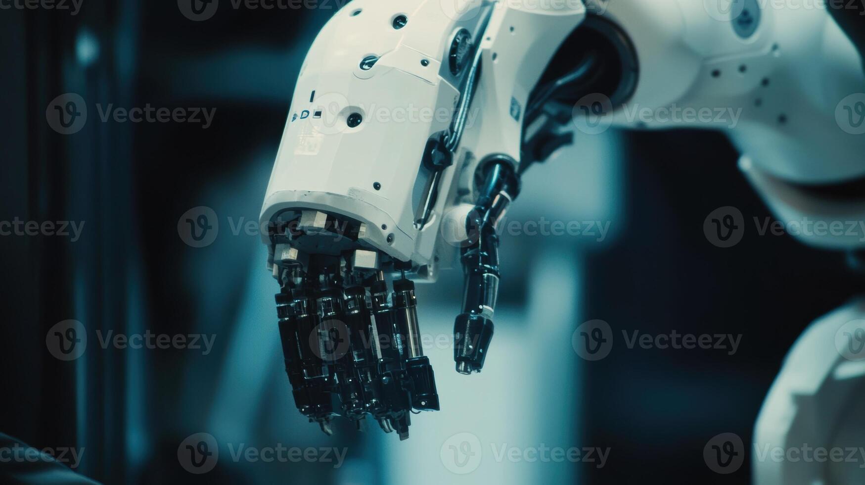 Robotic arm performing precision movements in technological environment photo