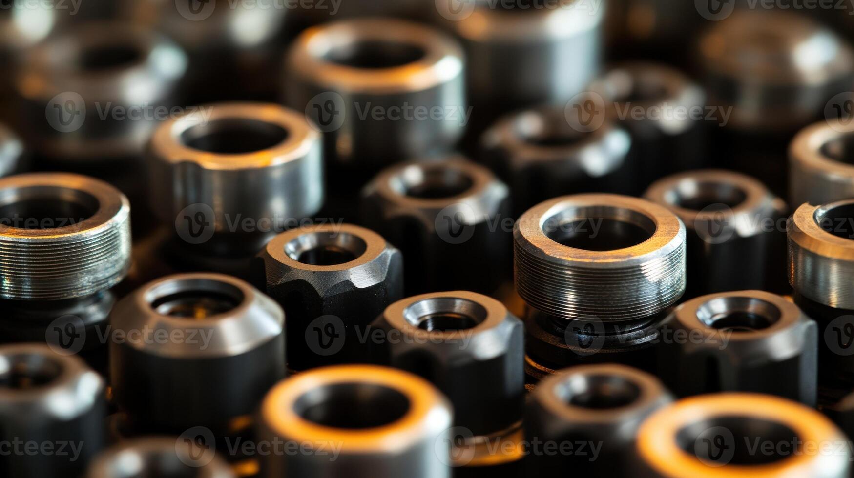Close up of collets and tool holders for cnc machines, representing manufacturing and precision engineering photo