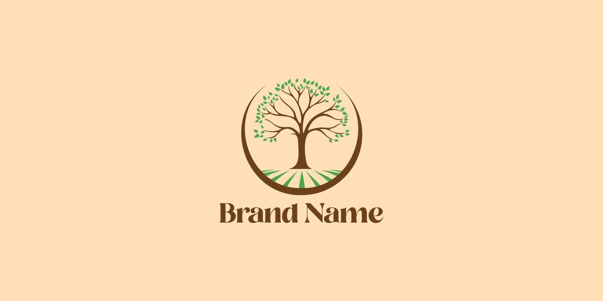 Minimalist Tree of Life Logo along with elegant grass vector