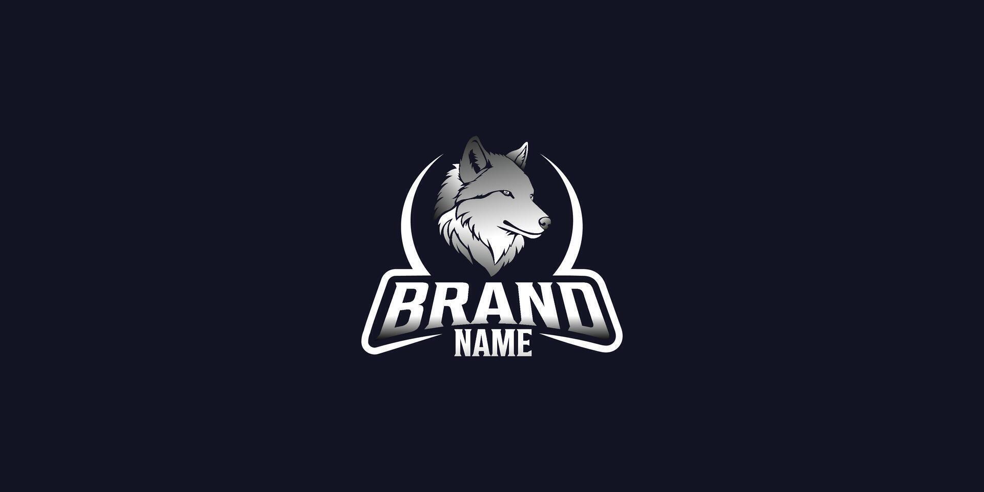 Modern Fierce Wolf Logo with Crescent Outline vector
