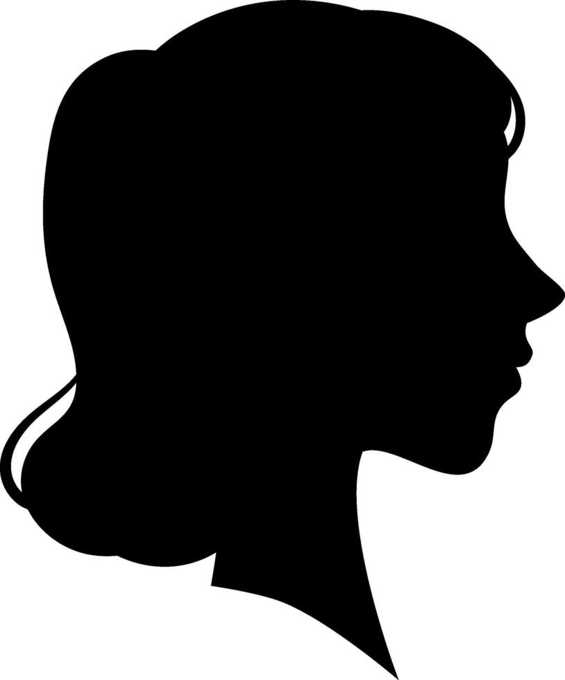 Black silhouette profile of a woman with retro hairstyle looking to the right, isolated on a white background, ideal for avatars or vintage projects vector
