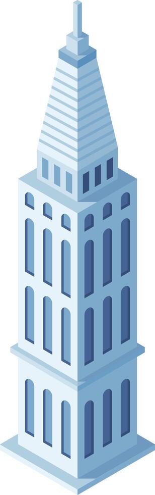 Isometric skyscraper with elegant design and pointed roof, reaching for the sky, symbolizing urban development and architectural achievement vector