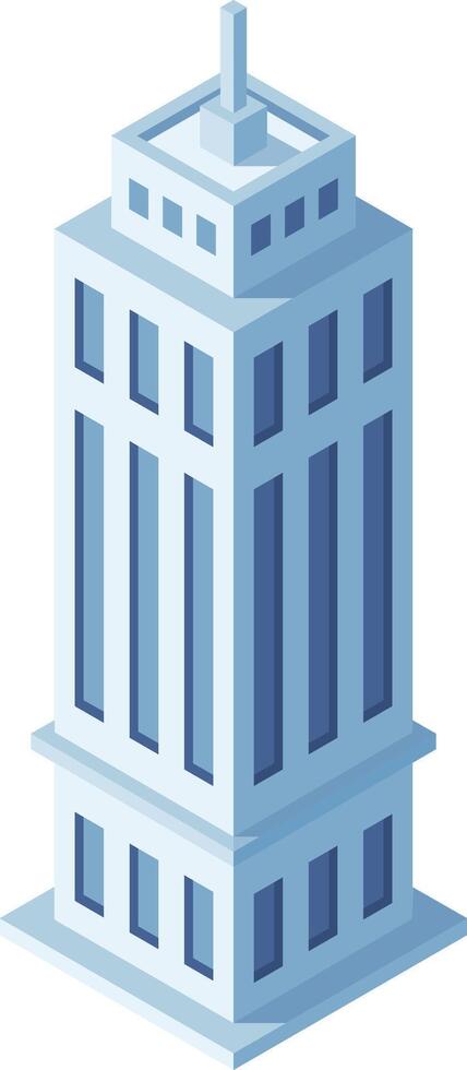 Isometric skyscraper rising with a prominent antenna against a clean white background, ideal for enhancing urban and architectural projects with a modern touch vector