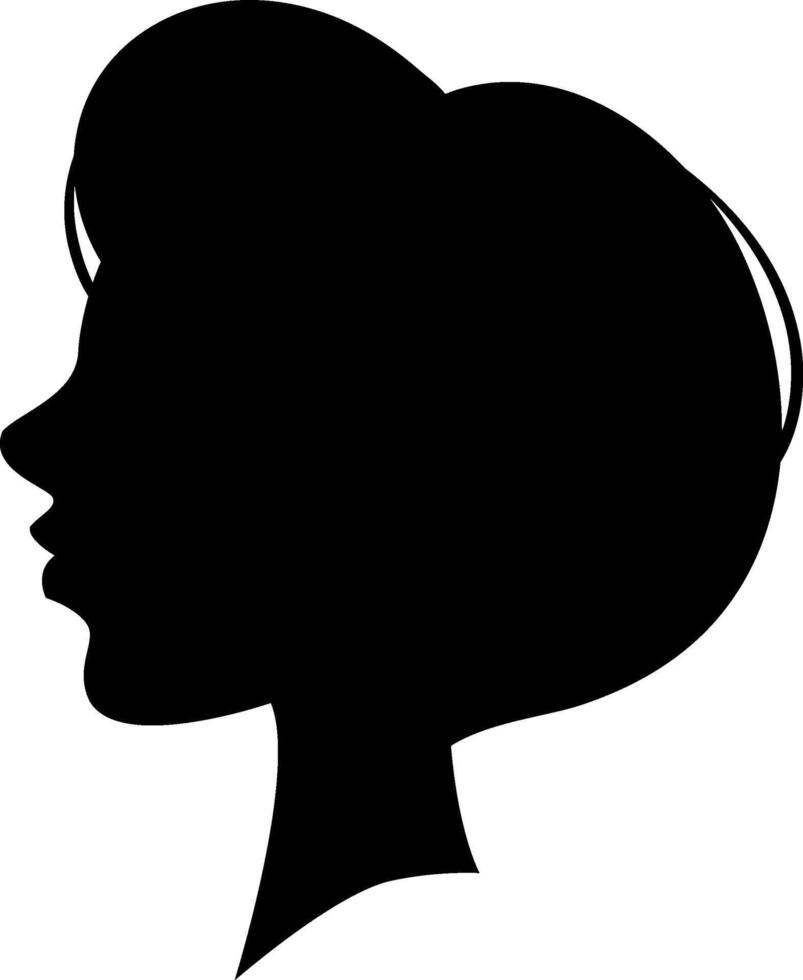 Black silhouette profile of a woman with elegant hairstyle looking left, isolated on a white background, ideal for beauty, fashion and style related concepts vector