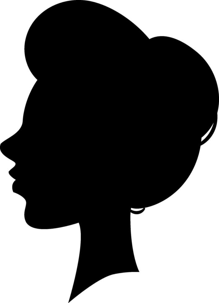 Black silhouette profile of a woman with elegant hairstyle facing left, isolated on a white background, suitable for beauty salon, fashion and hairstyle concepts vector