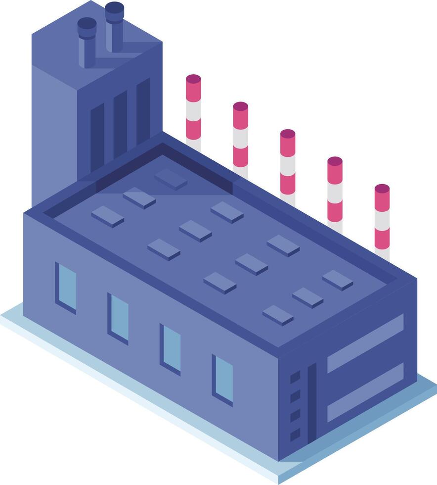 Isometric illustration representing a modern factory building with smoking chimneys polluting the environment, symbolizing industrial production and its impact on the planet vector