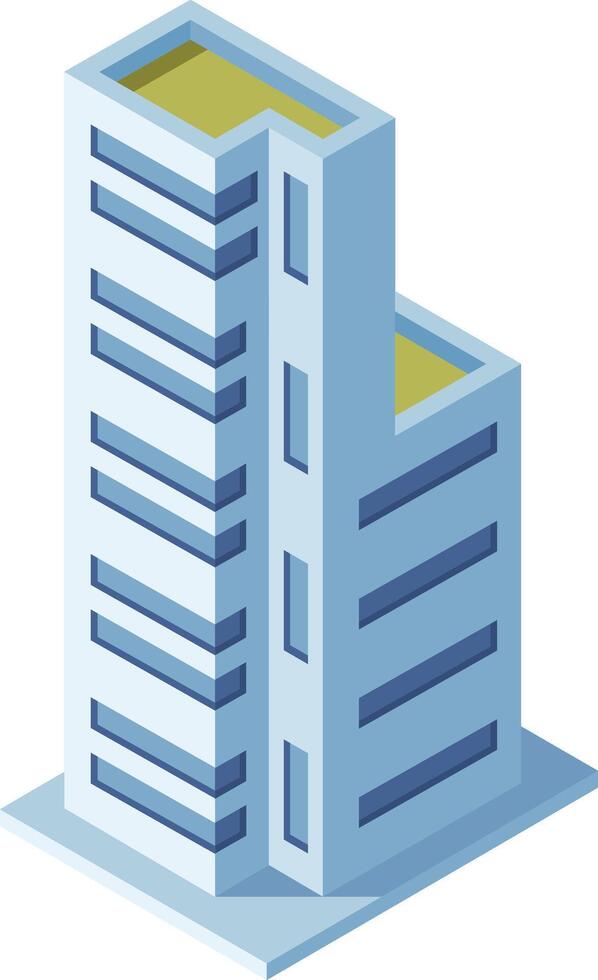 Modern skyscraper standing tall with isometric projection, featuring multiple floors and windows, representing urban architecture and development in a contemporary style vector
