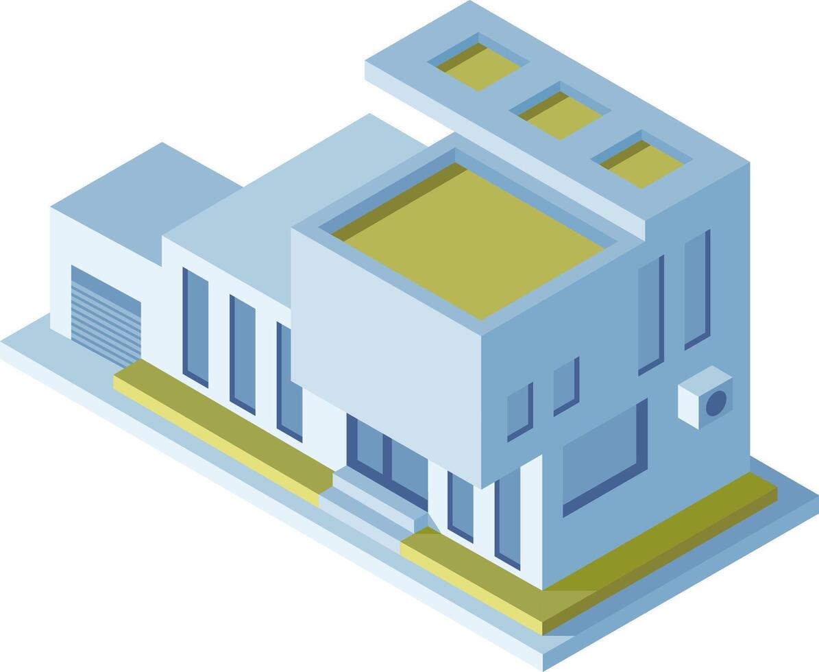 Modern house featuring a rooftop and garage, presented in an isometric view, highlighting intricate architectural details and contemporary design elements that define urban living vector