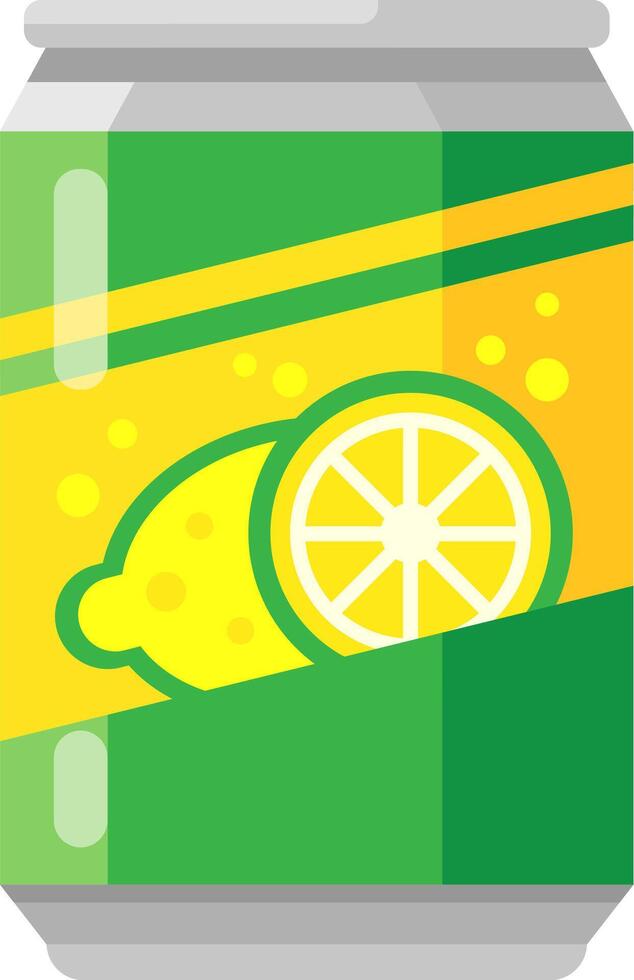 Close up of a vibrant aluminum can featuring lemon slices and sparkling bubbles, conveying the refreshing and citrusy nature of the beverage contained within vector