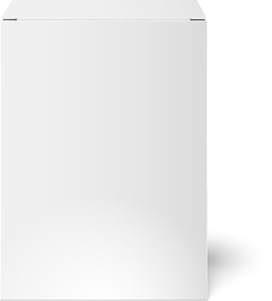 Realistic white blank paper box packaging mockup casting shadow on white background, ideal for product design presentation, branding, and marketing purposes vector