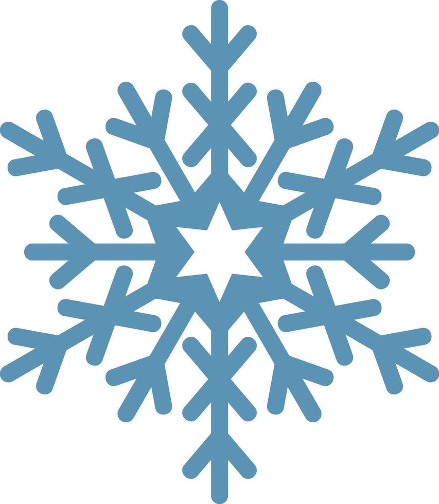 Stylized six pointed snowflake featuring intricate details and a prominent star at its core, capturing the serene beauty and chilly charm of winter's embrace vector