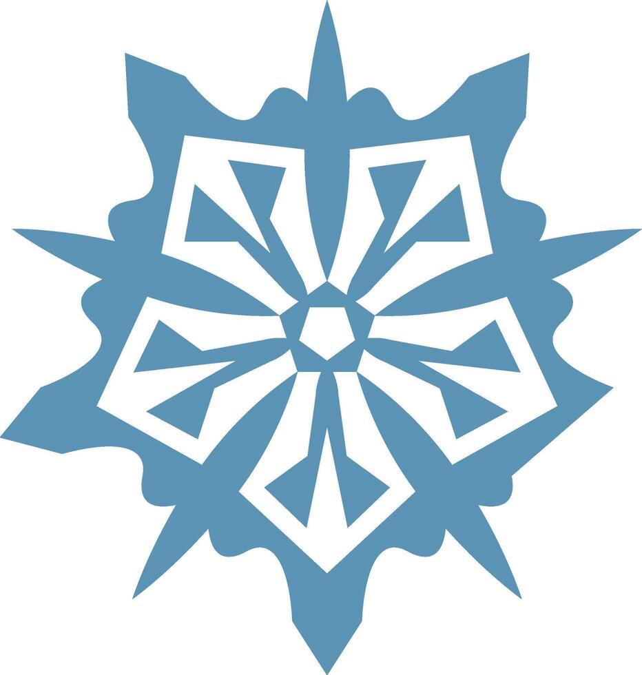 Stylized snowflake with sharp points radiating outwards from a central hexagonal shape creating a wintery design, suitable for Christmas or cold weather themes vector