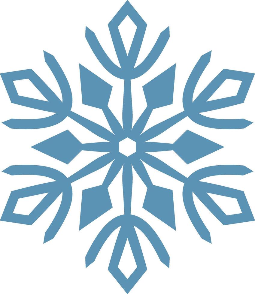 Stylized snowflake featuring pointed tips and a hexagonal core, creating a festive atmosphere perfect for winter, Christmas, and various holiday projects and designs vector