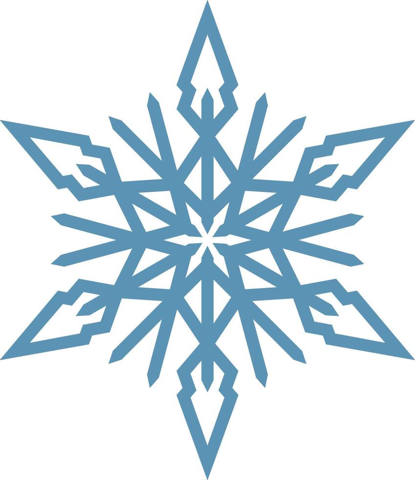 Stylized six pointed snowflake with sharp edges and geometric patterns, evoking winter, christmas, cold and ice, perfect for seasonal designs and festive projects vector