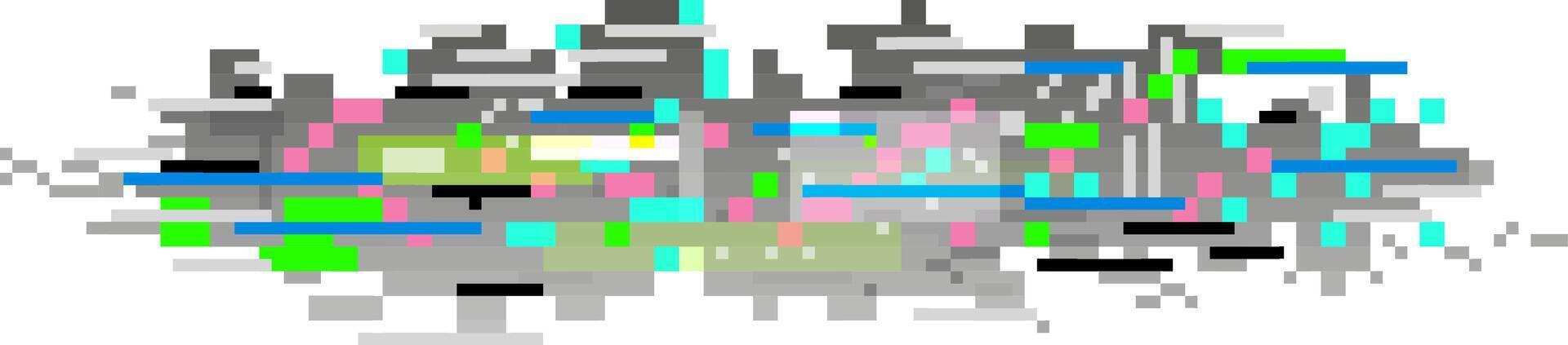 Colorful pixelated glitch art forming an abstract background with shades of grey, pink, blue, green, black and white, representing digital distortion, data corruption or cybersecurity issues vector
