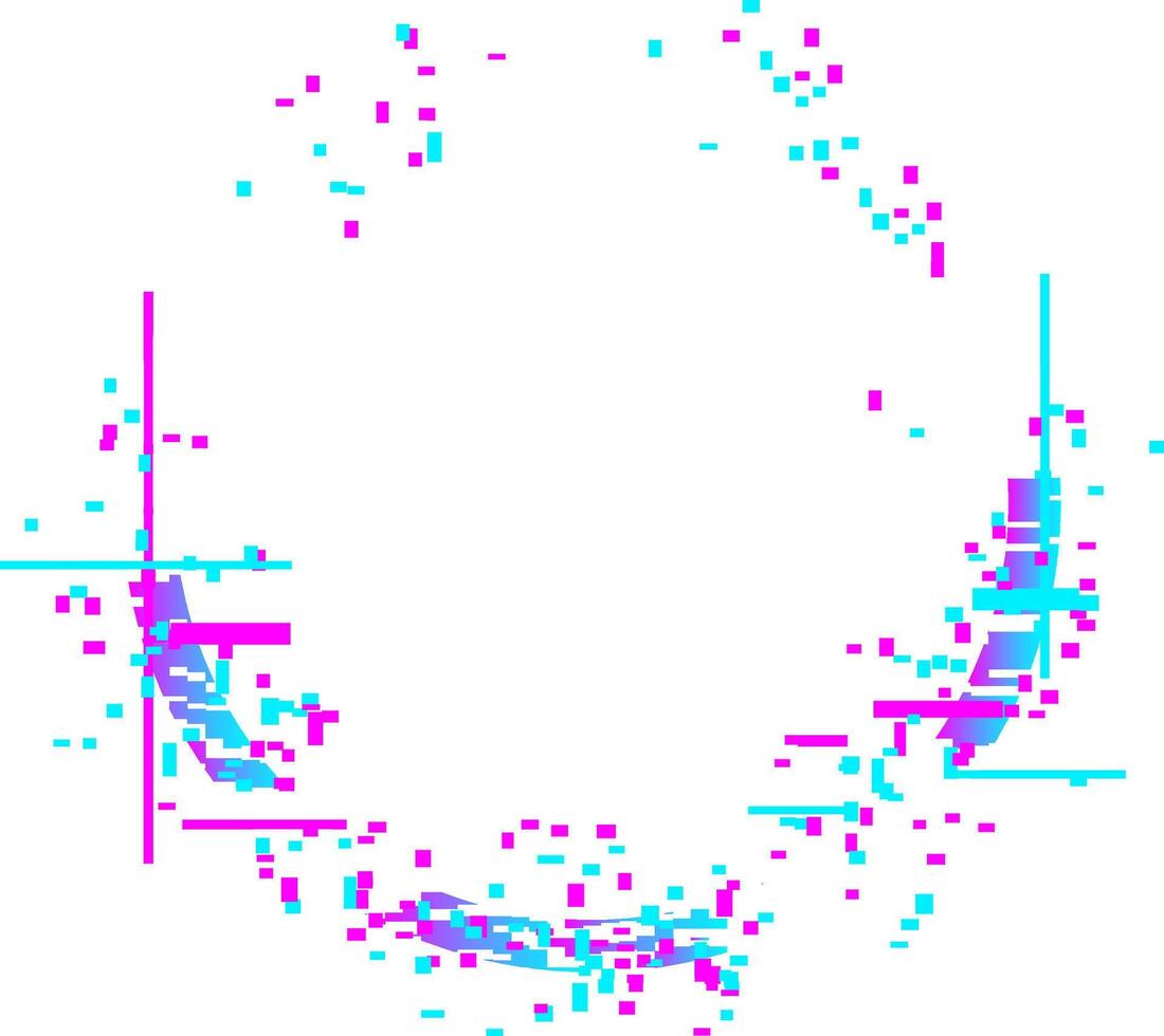 Pixelated glitch frame with chromatic aberration creating a distorted border with a white copy space in the center, ideal for modern and futuristic designs vector