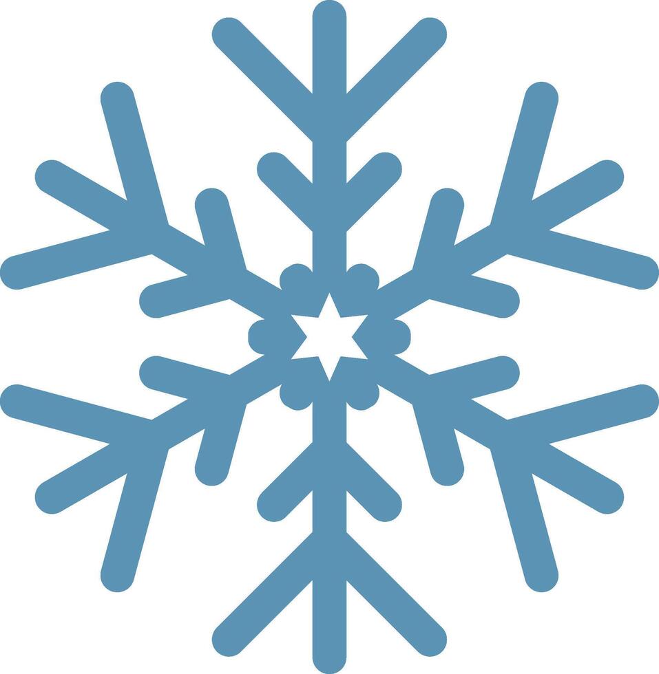 Stylized six pointed snowflake featuring rounded tips and a star shaped center, evoking feelings of winter chill and the enchanting spirit of the festive holiday season vector